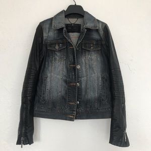 BCBGMaxazria Denim Jacket w/ Leather Sleeves